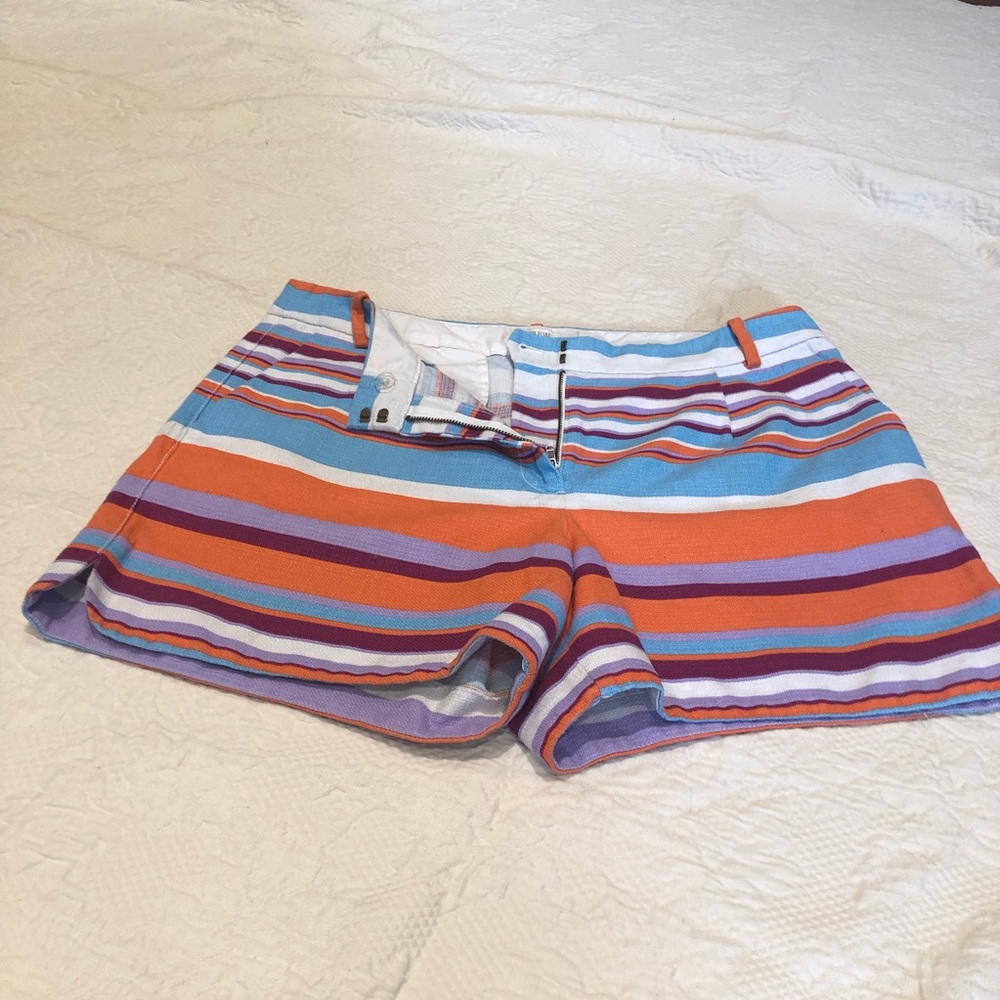 J Crew C4892 White, Blue, Orange, Lavender & Burgundy Striped Shorts size 10